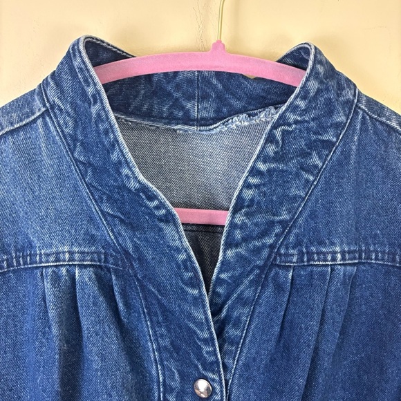 Vintage Retro 80’s Cotton V-Neck Pucker Shoulder V-Neck Snap Denim Jacket (L) - Picture 4 of 16
